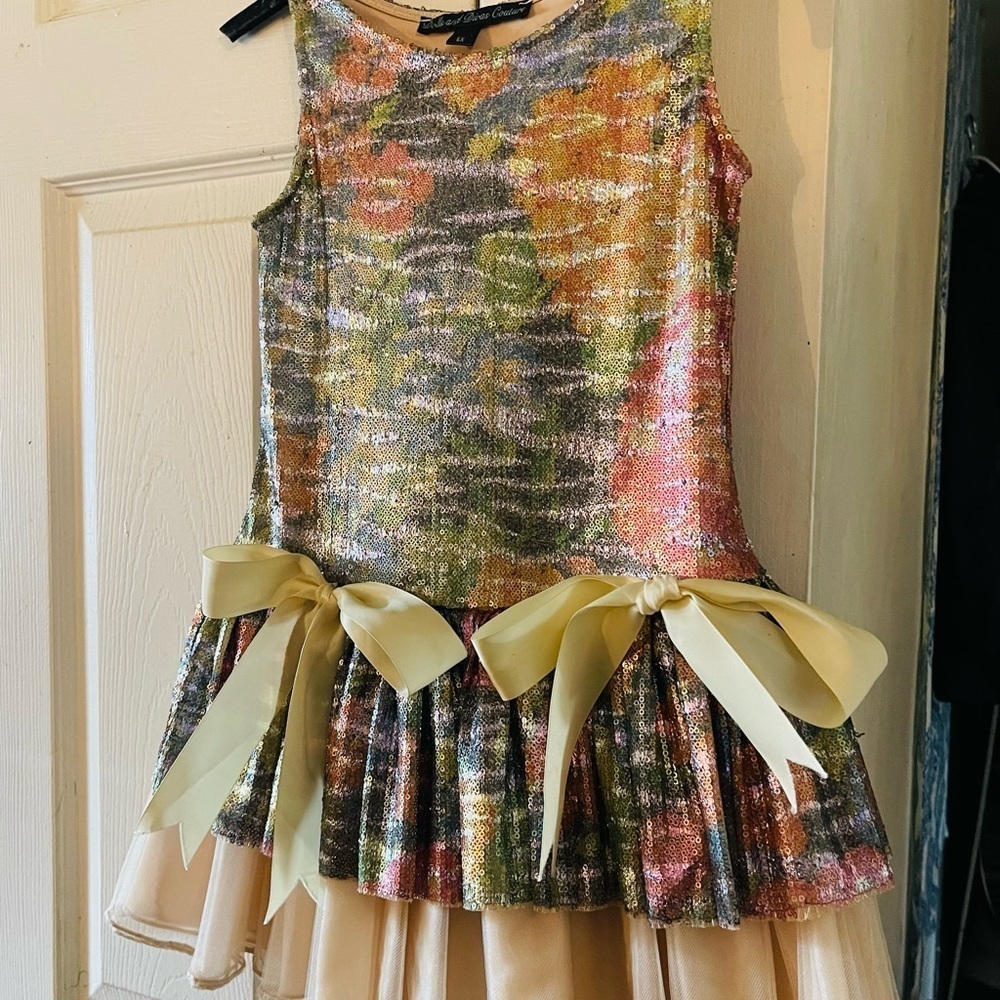 Dolls and divas dress colorful sequin with ribbon ties in the front